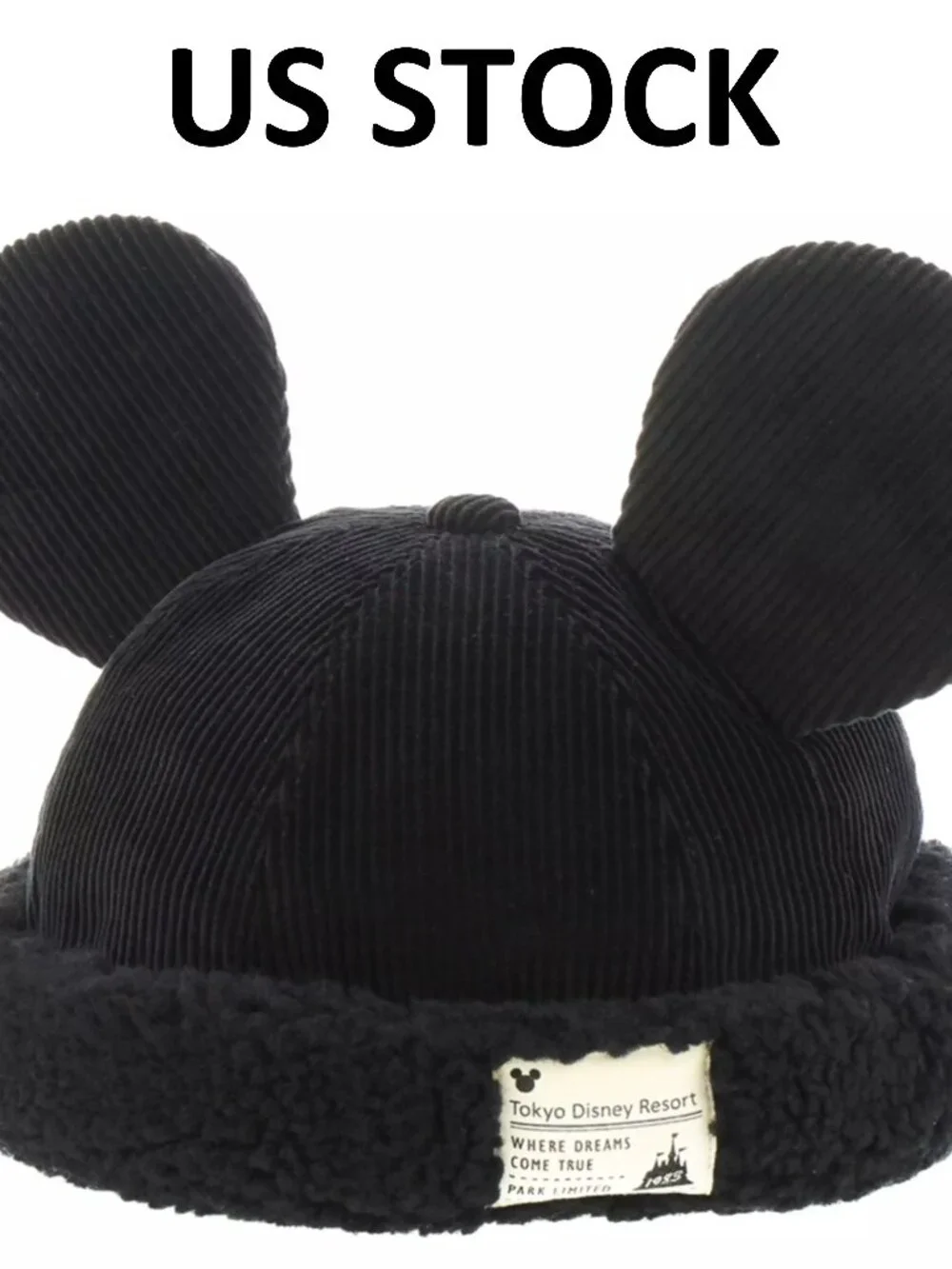 Tokyo Disney Resort Mickey Fluffy Black Ear Cap Hat Adult 58cm Japan NWT